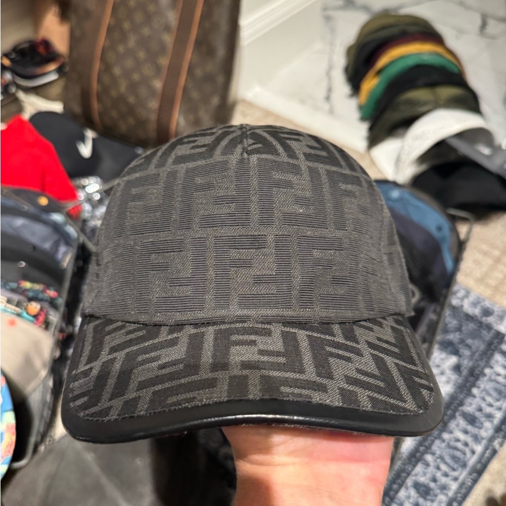 Fendi authentic leather/canvas strap back hat new